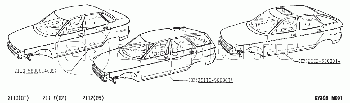 Схема кузовные детали ваз 2110
