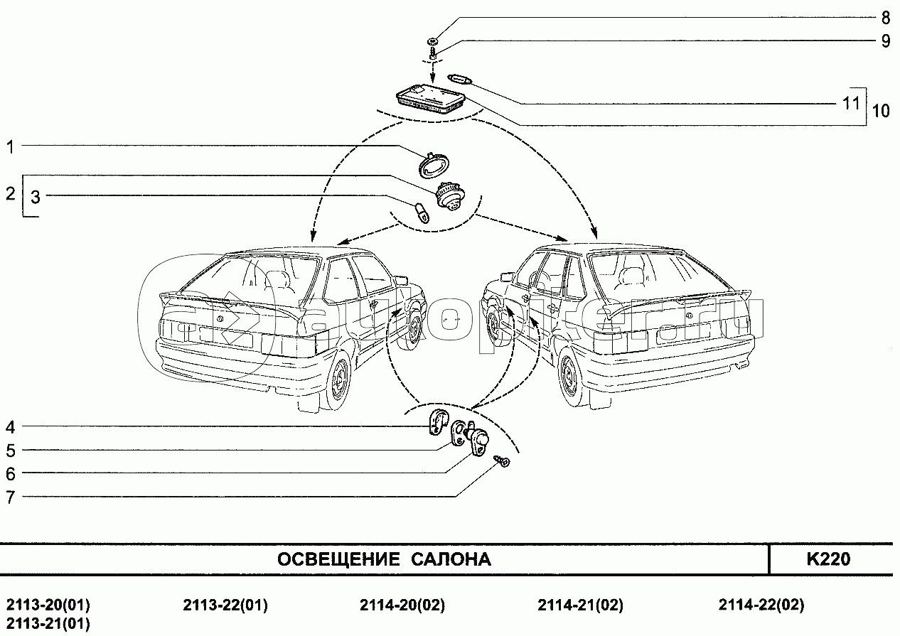 Схема плафона ваз 2114