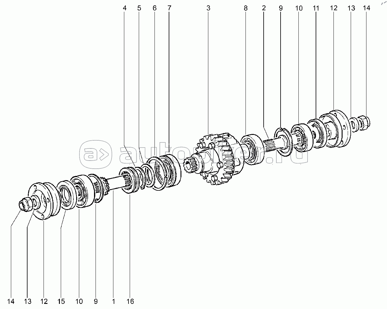 234110. Валы и дифференциал коробки раздаточной