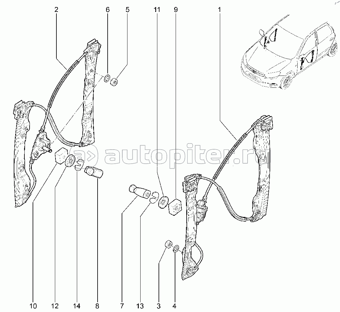 472010. Механические стеклоподъемники передних дверей