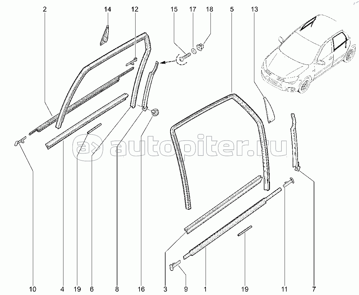477010. Уплотнители опускного стекла задней двери
