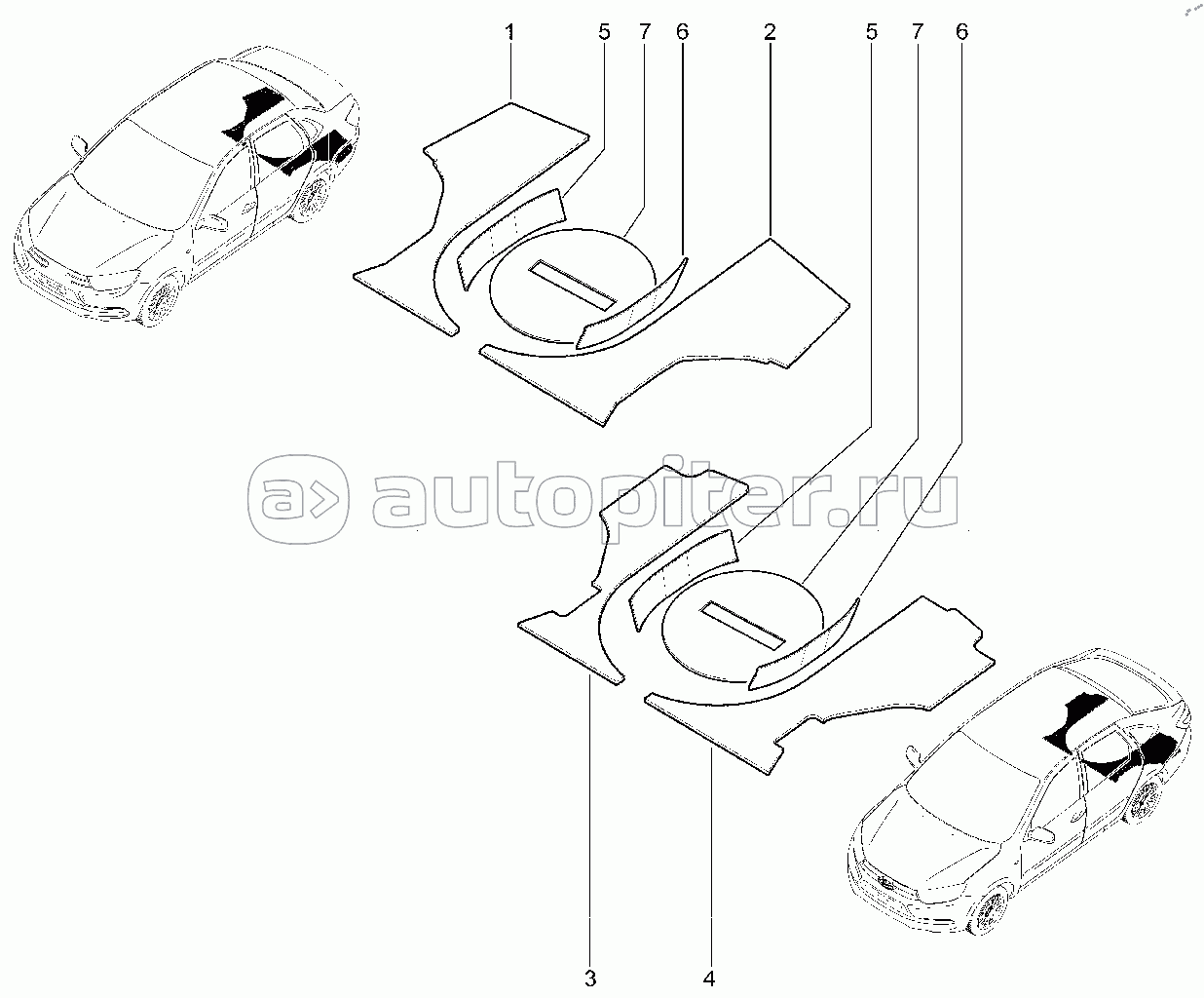 561110. Обивки шумоизоляционные багажника (седан, лифтбек)