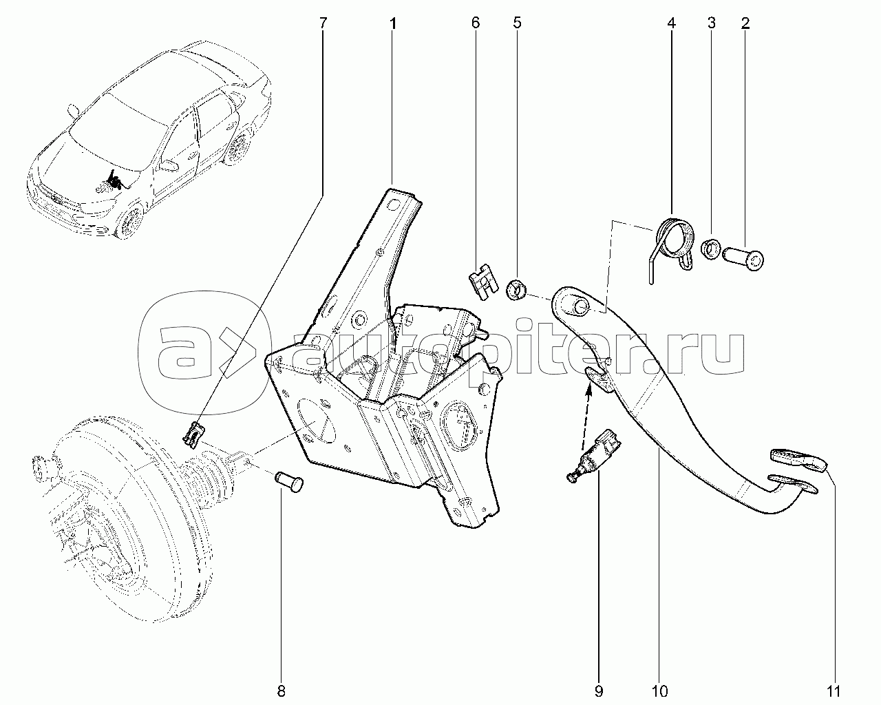 Педаль тормоза (авто. с механической КПП)
