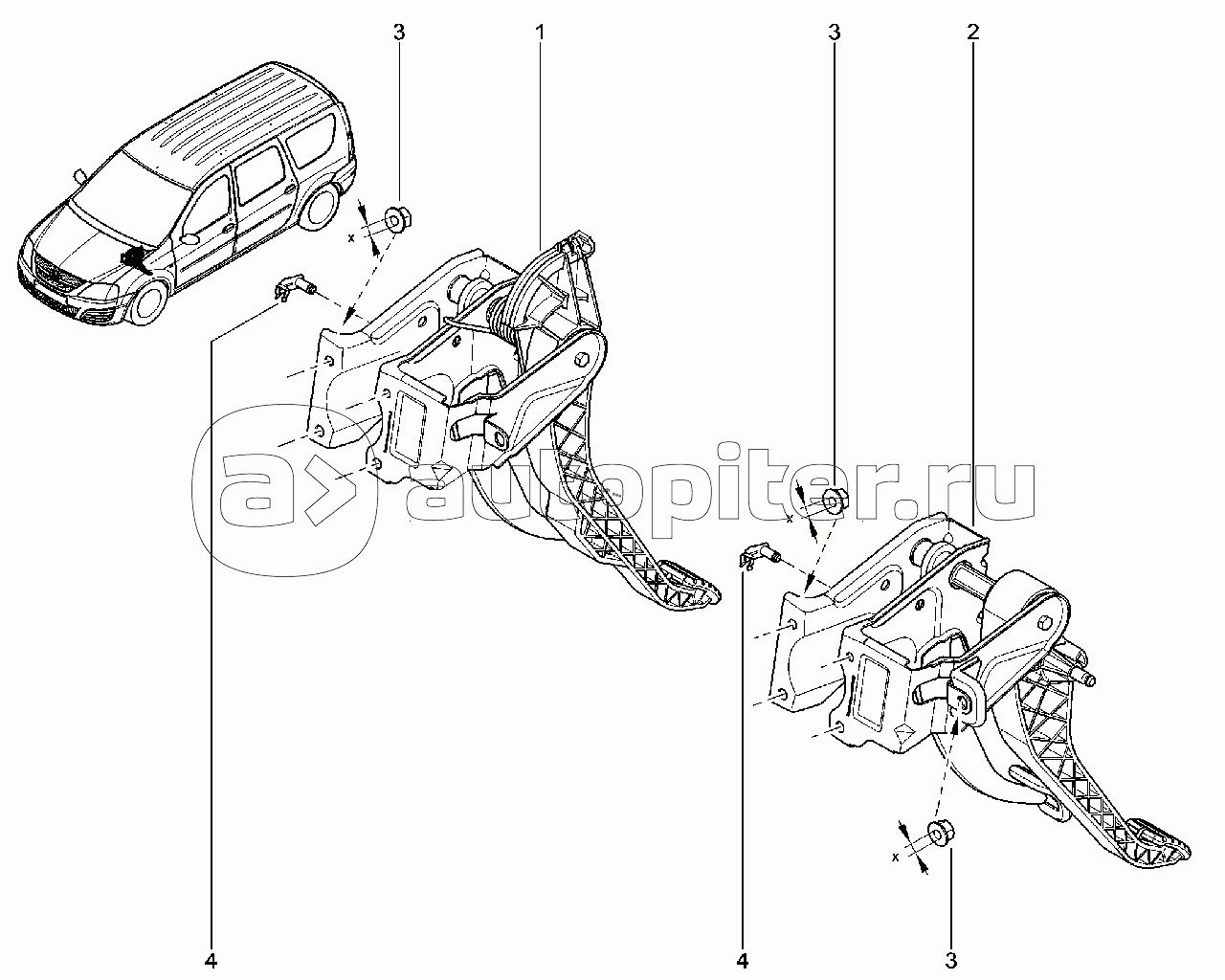 Блок педалей сцепления и тормоза (K4M, K7M)