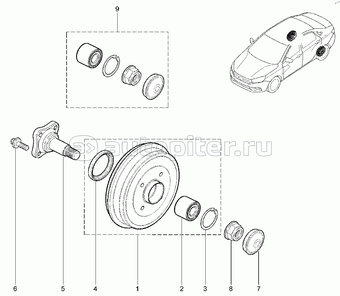 331110. Ступица заднего колеса (барабанные тормоза)