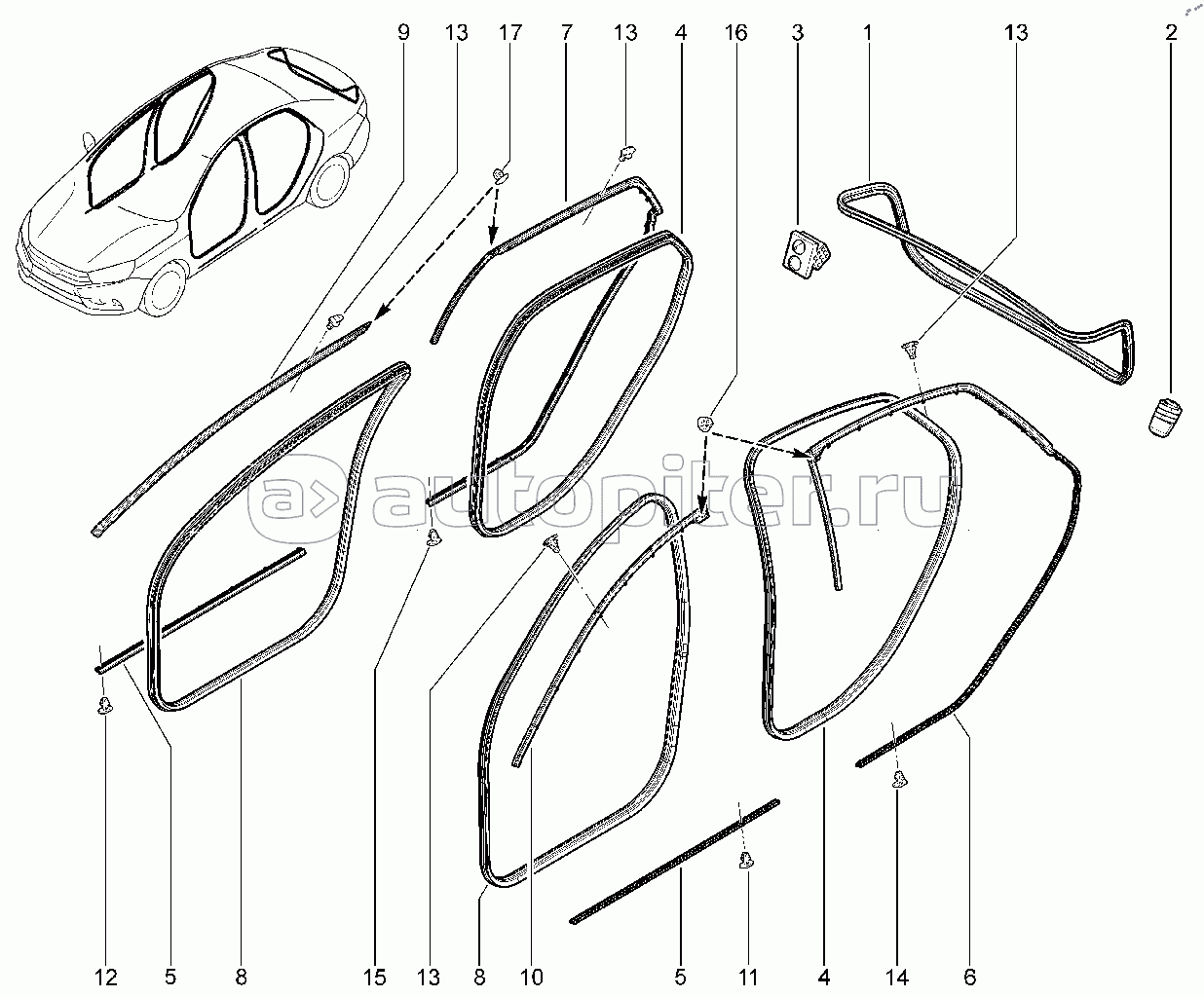 468110. Уплотнители проемов дверей (седан)