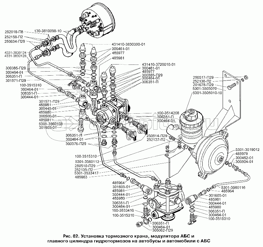 Установка тормозного крана, модулятора АБС и главного цилиндра гидротормозов на автобусы и автомобили с АБС